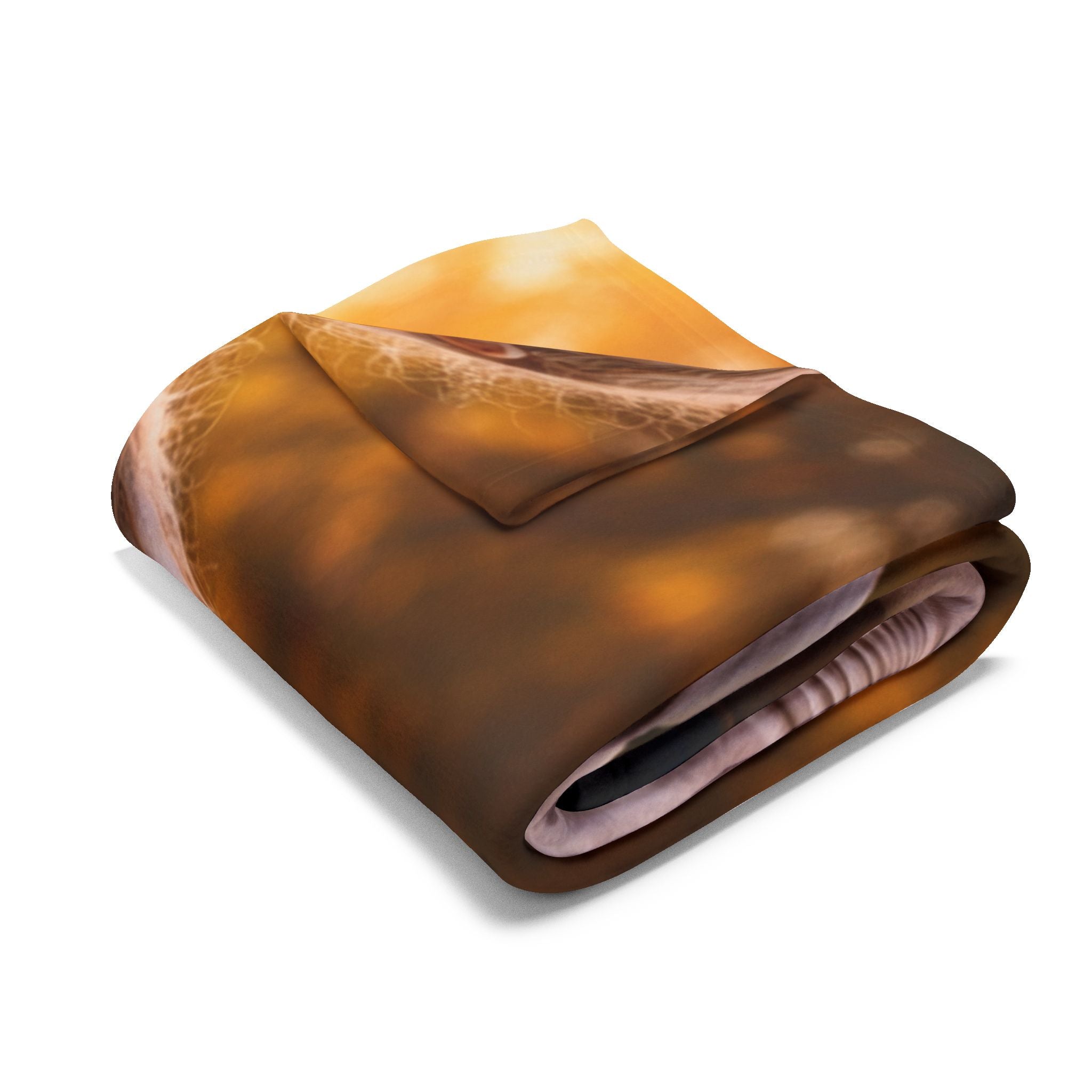 Folded brown blanket with a subtle pattern on a white background