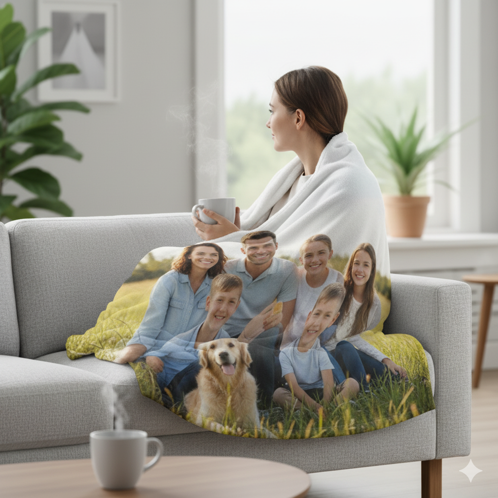 Custom photo fleece blanket – personalized family pet picture throw gift
