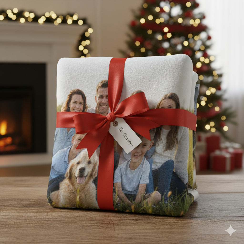 Custom photo fleece blanket – personalized family pet picture throw gift