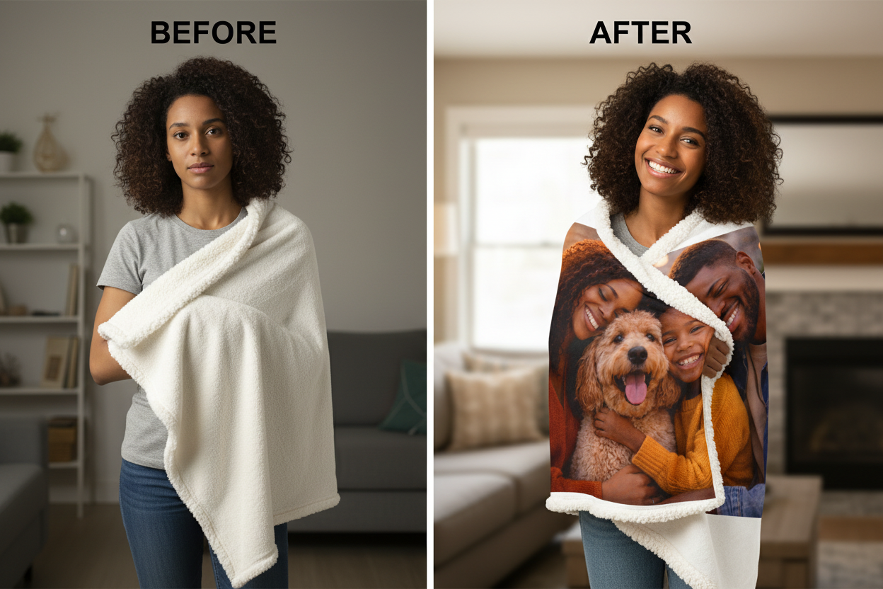 Before and After – Custom Photo Sherpa Blanket