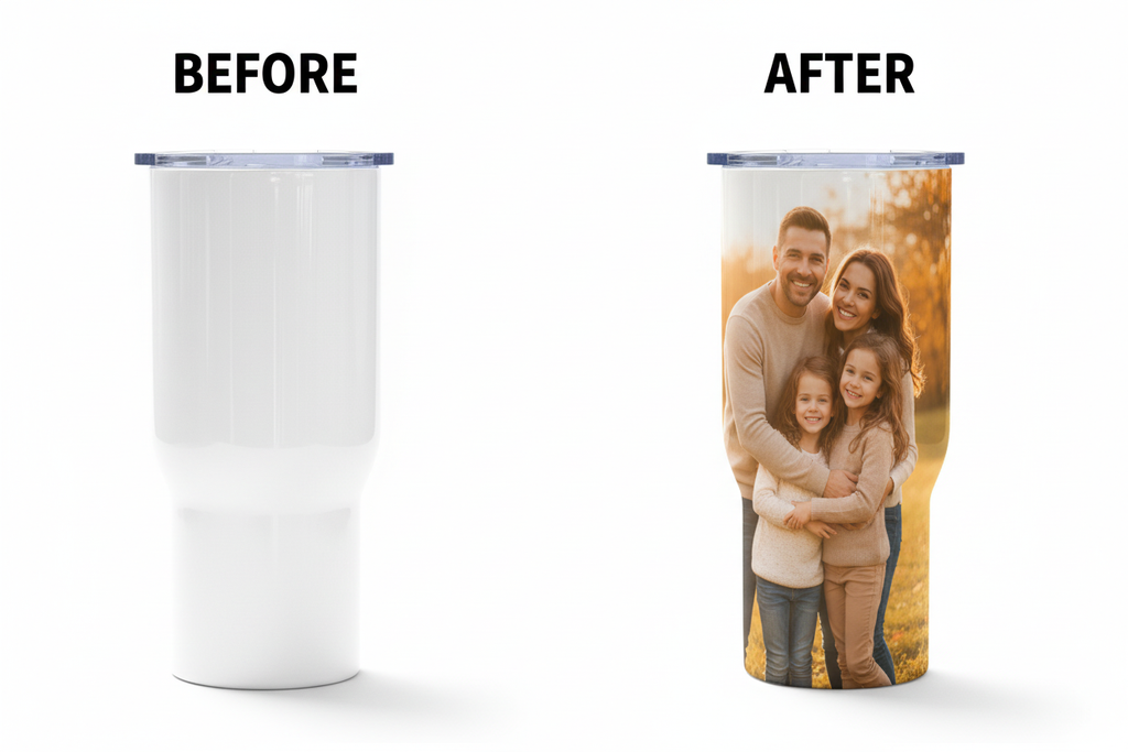 Custom Photo Travel Tumbler Before & After