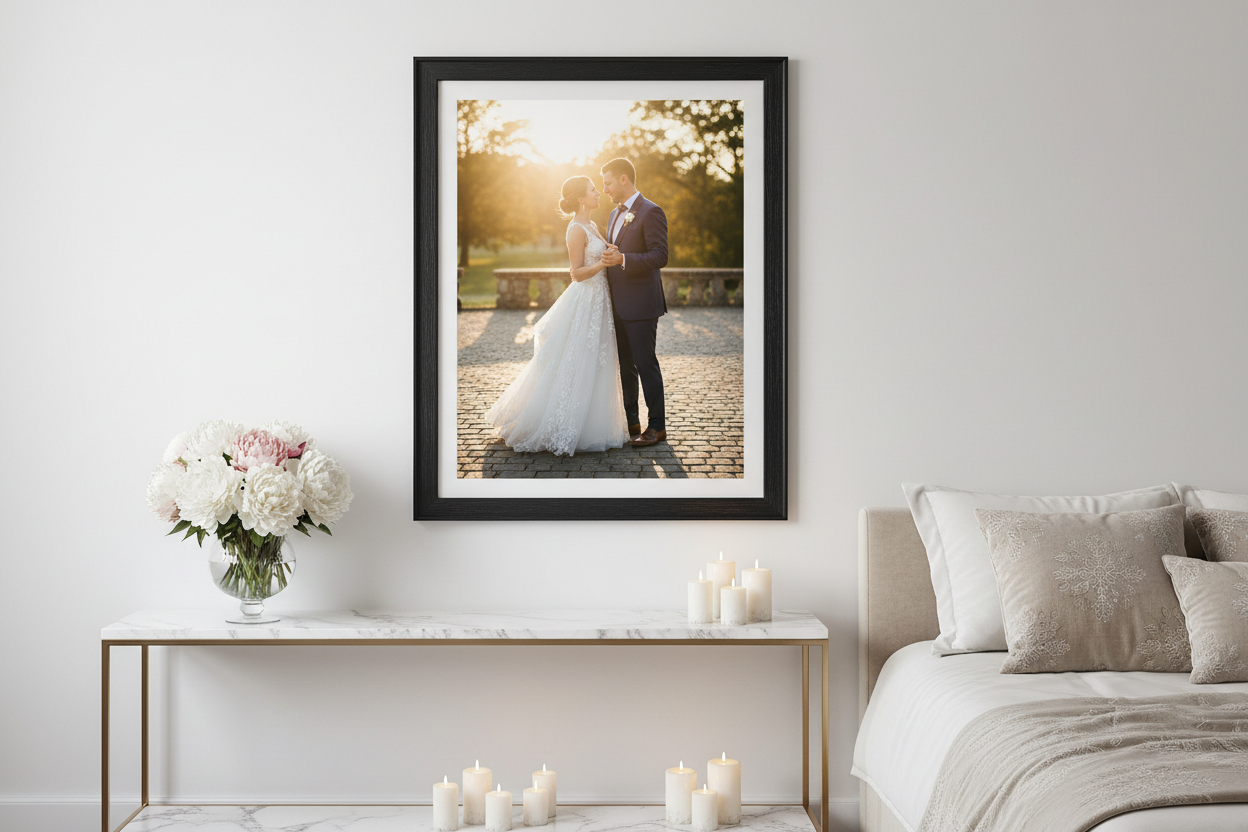 First dance wedding portrait in bedroom