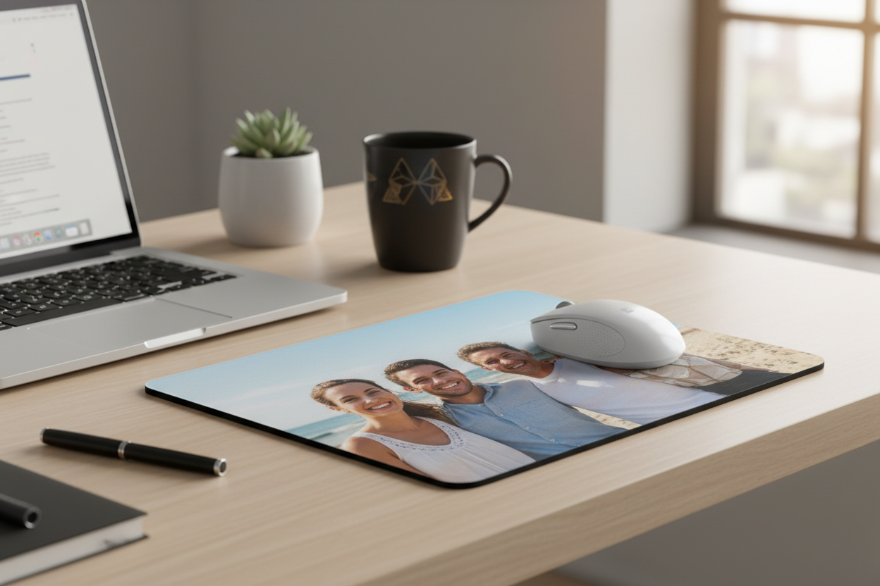Mouse pad on home office desk